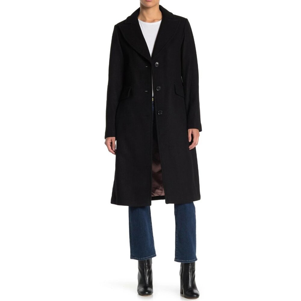 $450 KATE SPADE wool blend notch collar coat BLACK TRENCH BLACK CLASSIC XL